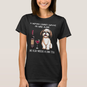 Camiseta Mulher Pode Sobreviver Sozinha Precisa De Shih Tzu