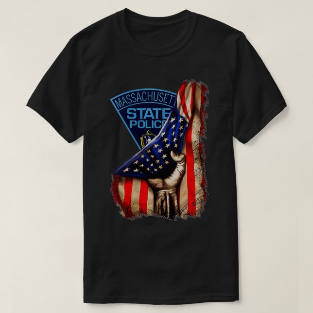 Camiseta Mulher Polícia Estadual de Massachusetts Bandeira  (Frente do Design)