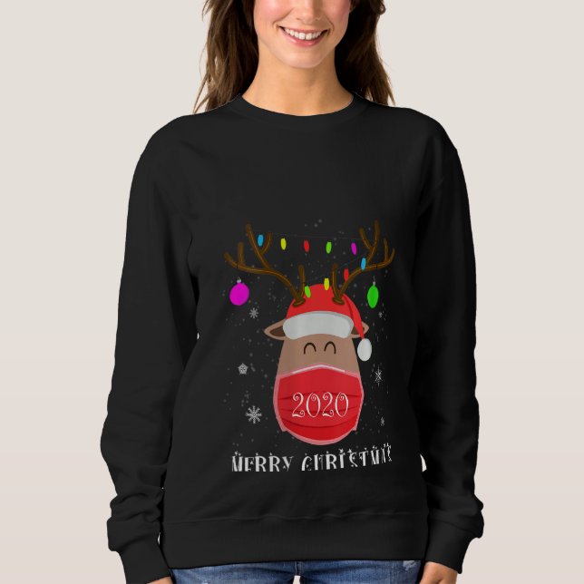 Camiseta Mulher Reindeer Vestindo a família Mask Natal 2020 (Frente)