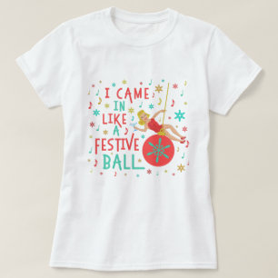 Camiseta Mulher retro do Natal engraçado na bola festiva do