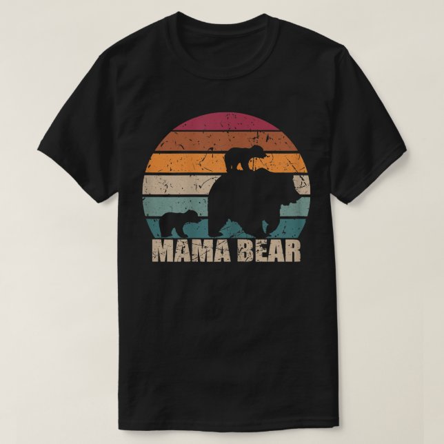 Camiseta Mulher Retrô Mamãe Urso de Gêmeos Mãe Dia de as mã (Frente do Design)