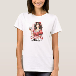 Camiseta Mulher retrora com café outra vez engraçado