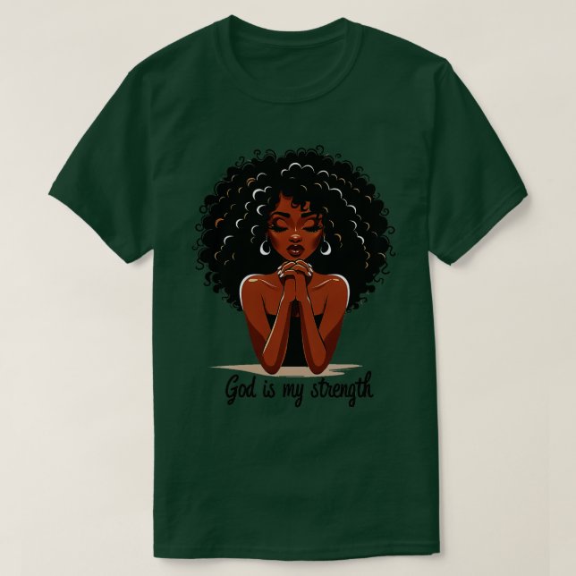 Camiseta Mulher Rezando Deus é minha força (Frente do Design)