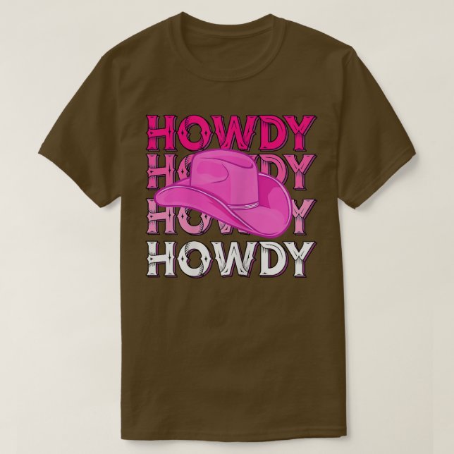 Camiseta Mulher Rosa Howdy Cowgirl Western Country Rodeo Aw (Frente do Design)