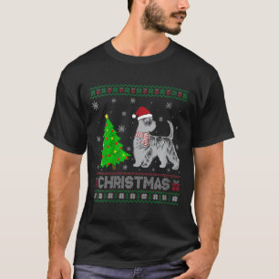 Camiseta Mulher Scottie Dog Xmas Tree Lighting Ugly Christm