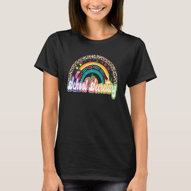 Camiseta Mulher Secretário da Escola Rainbow Leopard Cute S (Frente)