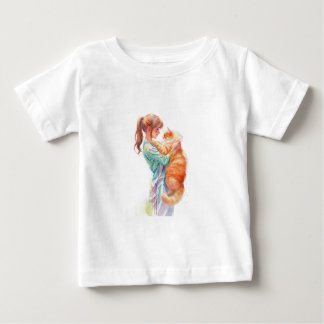 Camiseta Mulher segurando gato Maine Coon laranja fofinho