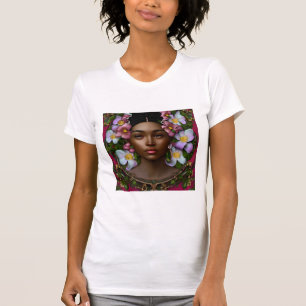 Camiseta Mulher Serena Afro-Americana com Flores
