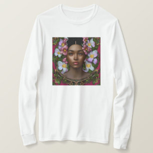 Camiseta Mulher Serena Afro-Americana com Flores