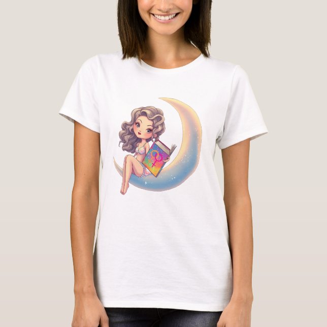 Camiseta Mulher sexy LGBTQ sentada na lua (Frente)