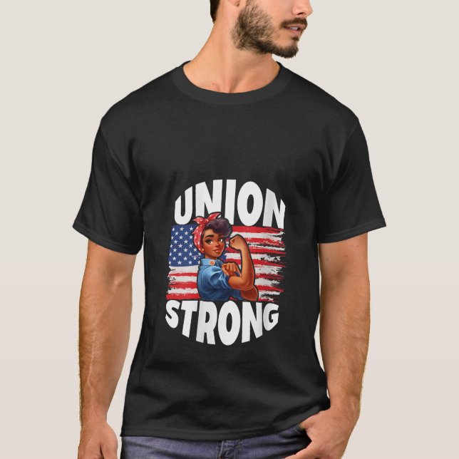 Camiseta Mulher Sindical Forte Feliz Dia do Trabalho Bandei (Frente)