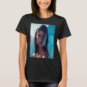 Camiseta Mulher Sonhadora Azul Mar Oceano Brincos Dourados