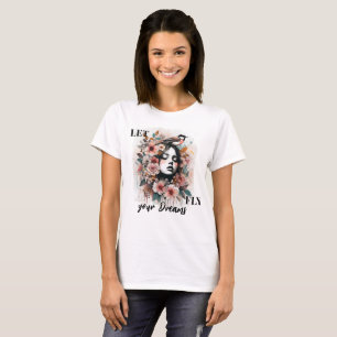 Camiseta Mulher Sonhadora com Flores e Citação Motivacional