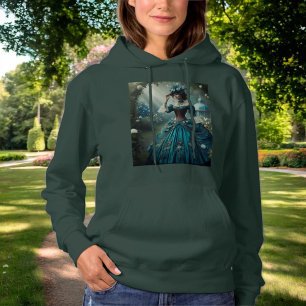 Camiseta Mulher Steampunk em um jardim