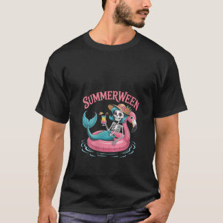 Camiseta Mulher Summerberry Skeleton Sereia Flutuando em Fl