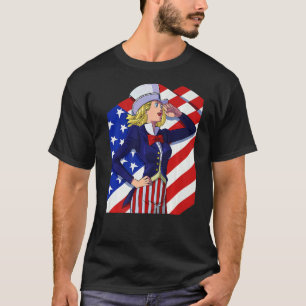 Camiseta Mulher Tio Sam Patriótica Dama Americana 4° De Ju