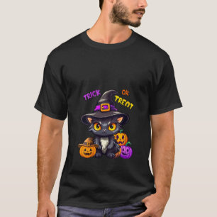 Camiseta Mulher Trick Halloween Ou Trate Bruxa De Gato Cuta