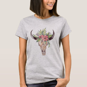 Camiseta Mulher Vaca Cabeça Cutânea Buffalo Bull Floral A