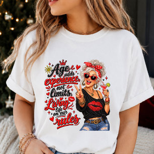 Camiseta Mulher Velha Divertida Idade Adiciona Experiência