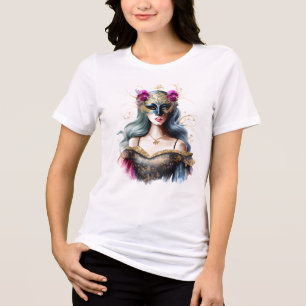Camiseta Mulher veneziana mascarada face máscara cor-de-ros