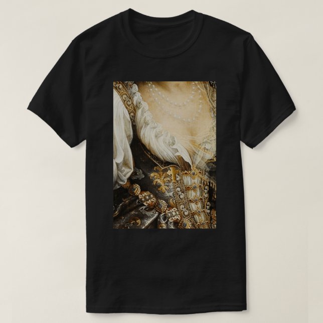 Camiseta Mulher Vestindo Pérolas Pintura Renascentista (Frente do Design)