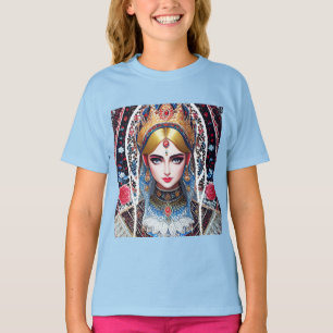 Camiseta Mulher Vestindo um Ornamentado Dourado Headdress