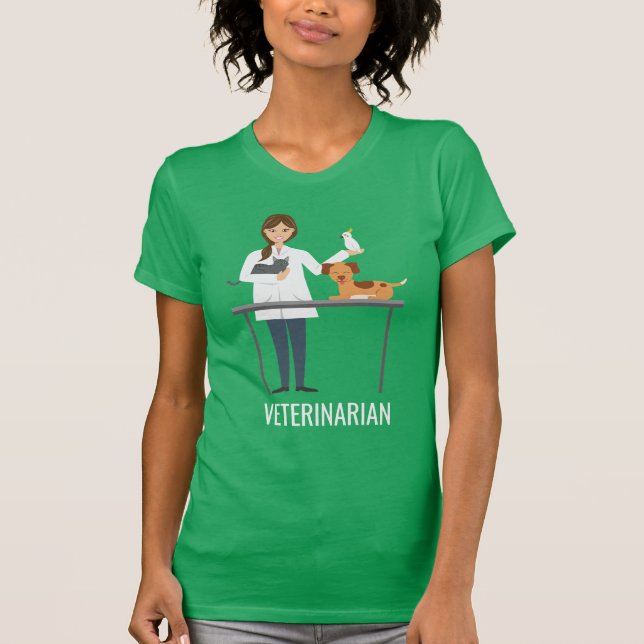 Camiseta Mulher Veterinária Com Animais & Texto (Frente)