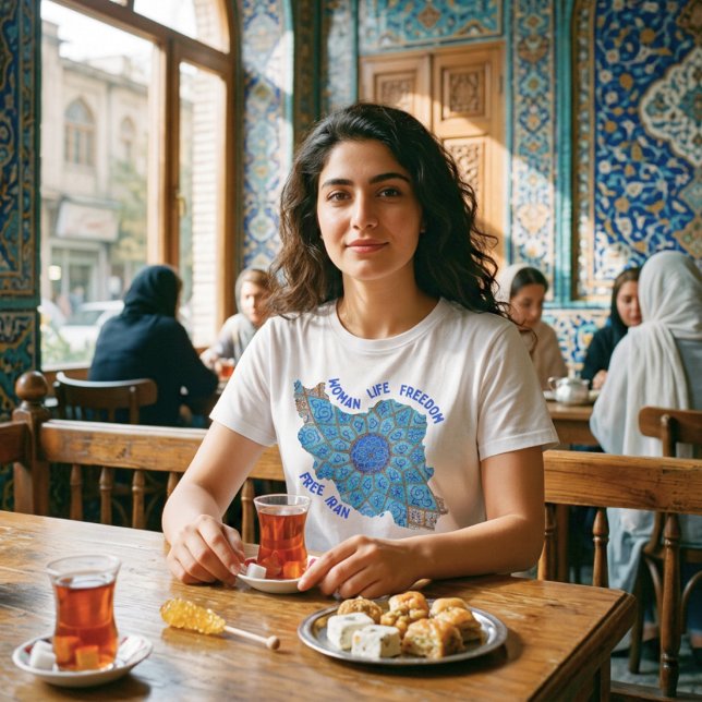 Camiseta Mulher Vida Liberdade | Azul Persa Minakari (Woman Life Freedom | Persian Minakari Blue T-Shirt)