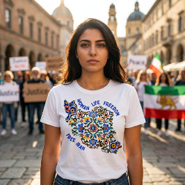 Camiseta Mulher Vida Liberdade | Azulejos Persas Azuis