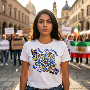 Camiseta Mulher Vida Liberdade   Azulejos Persas Azuis