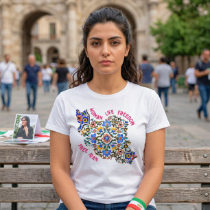 Camiseta Mulher Vida Liberdade Azulejos Persas Presentes