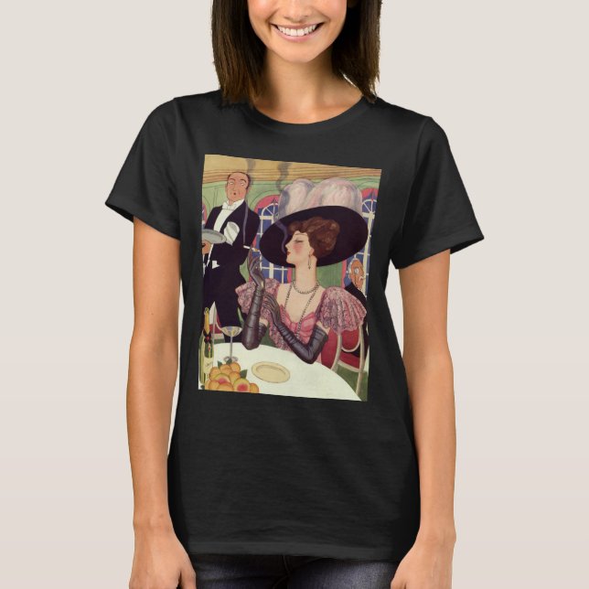 Camiseta Mulher Vintage Fumando Cigarro e Bebendo Champanhe (Frente)