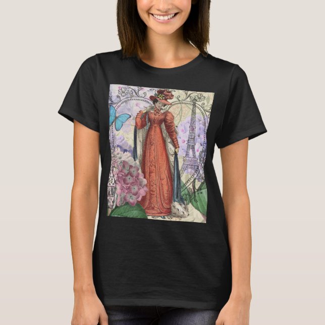 Camiseta Mulher vitoriana na moda vermelha colorido (Frente)