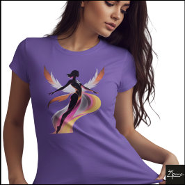 Camiseta Mulher Voadora Abstrata Silhueta Neon Fluido