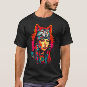 Camiseta Mulher Wolf Cabeça Nativa Americana Rich Cultural