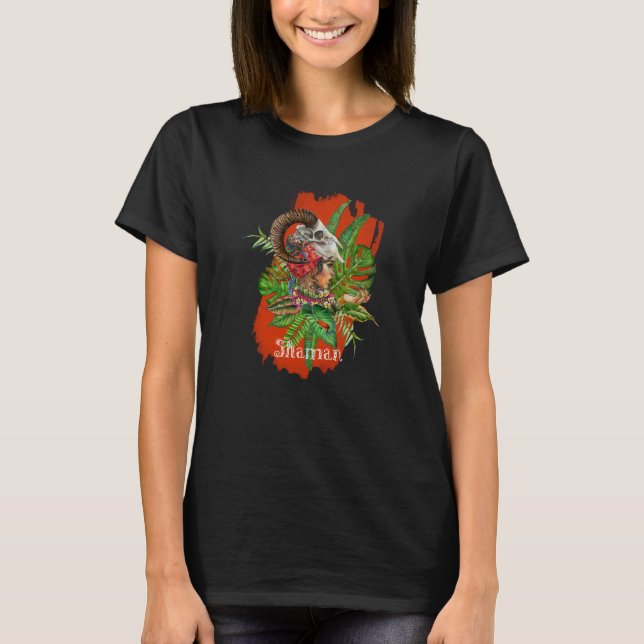 Camiseta Mulher xamã com crânio animal (Frente)