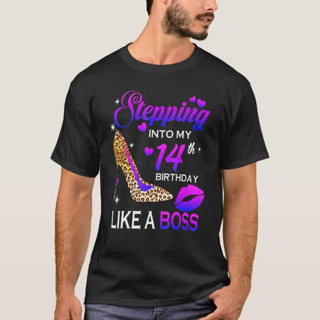 Camiseta Mulheres 14 de Aniversário Passando Para 14 Leopar (Frente)