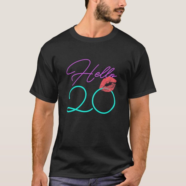 Camiseta Mulheres 20 de Aniversário Alô 20 Beijo Funny Purp (Frente)