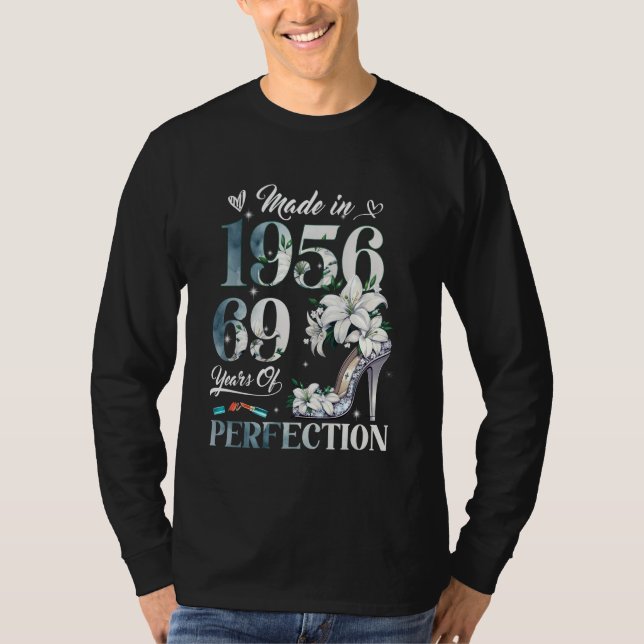 Camiseta Mulheres 69.º Aniversário Floral Feito em 1956 Pre (Frente)