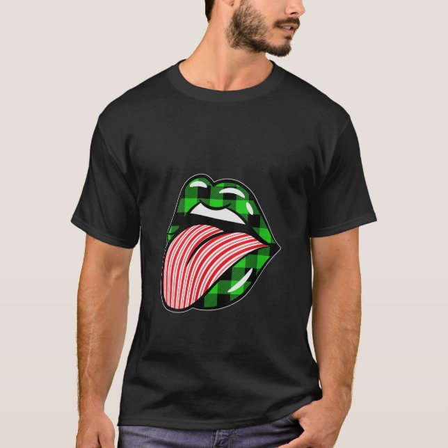 Camiseta Mulheres A Xadrez Verde Doces Cane Lábios Co (Frente)