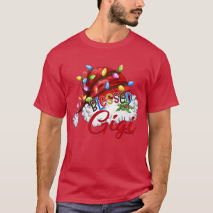 Camiseta Mulheres Abençoadas Gigi Santa Hat Luz Xmas