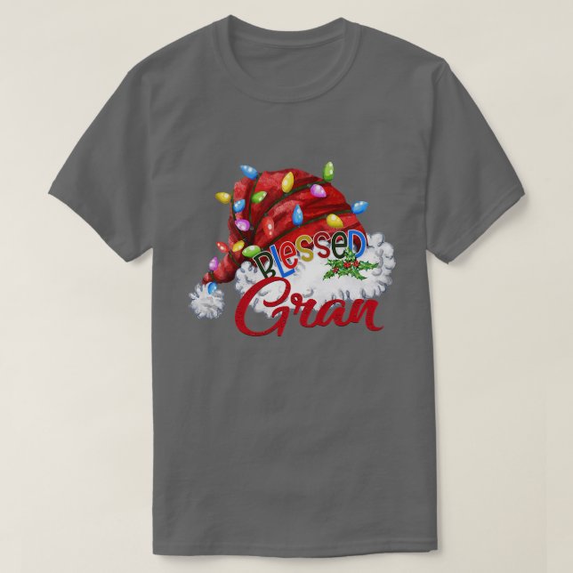 Camiseta Mulheres Abençoadas Gran Santa Hat Xmas Light (Frente do Design)