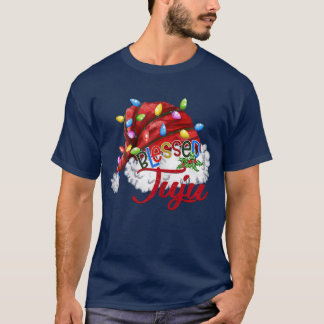 Camiseta Mulheres Abençoadas Juju Santa Hat Xmas Light 7
