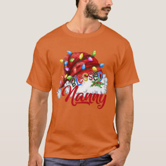Camiseta Mulheres Abençoadas Nanny Santa Hat Xmas Light