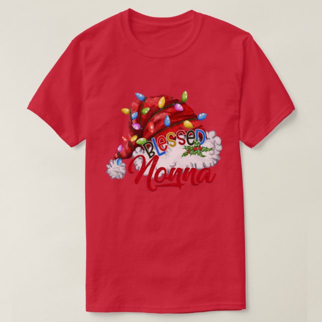 Camiseta Mulheres Abençoadas Não Santa Santa Hat Luz De Nat (Frente do Design)