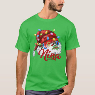 Camiseta Mulheres Abençoadas Nina Santa Hat Xmas Light