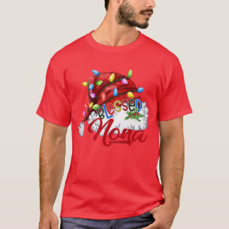 Camiseta Mulheres Abençoadas Nona Santa Hat Xmas Light