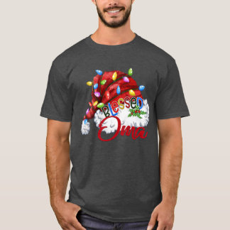 Camiseta Mulheres Abençoadas Oma Santa Hat Xmas Light