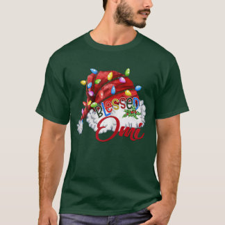 Camiseta Mulheres Abençoadas Omi Santa Hat Xmas Light893