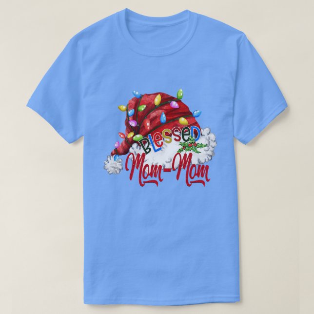 Camiseta Mulheres Abençoadas Santa Hat Luz Xmas (Frente do Design)